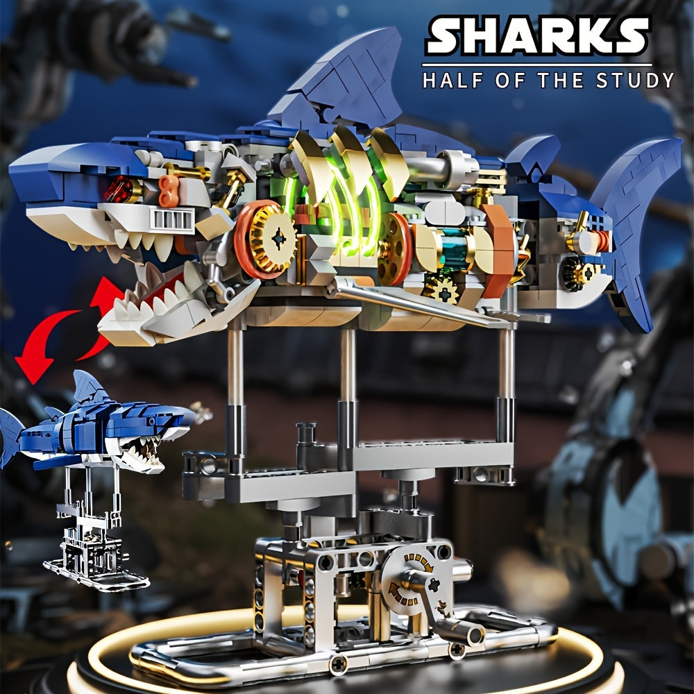 Shark Sea Creatures Building Set, 687PCS Marine Animal Building Blocks Toys with Display Stand and Light, STEM Toys for Crossing Sea Lovers
