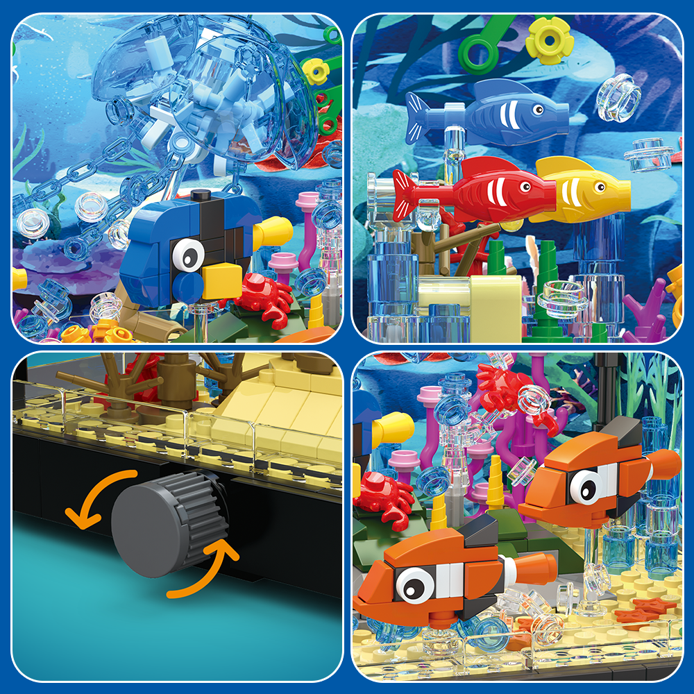 Fish tank building block set, aquarium, jellyfish, turtles, building block toys suitable for home decoration, the best gift for boys and girls