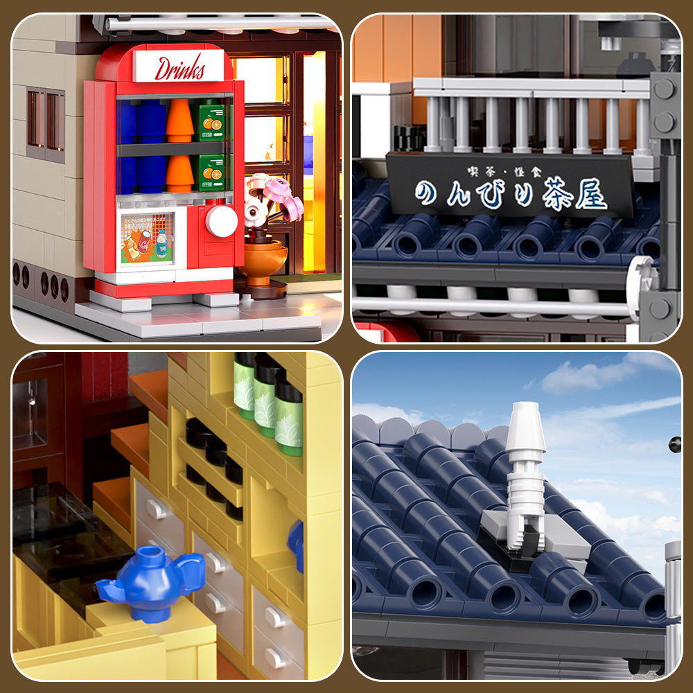 Japanese Teahouse Building Blocks, Japanese Street Shop Building Blocks Set with Lighting, 1219 Modular House Creative Gifts