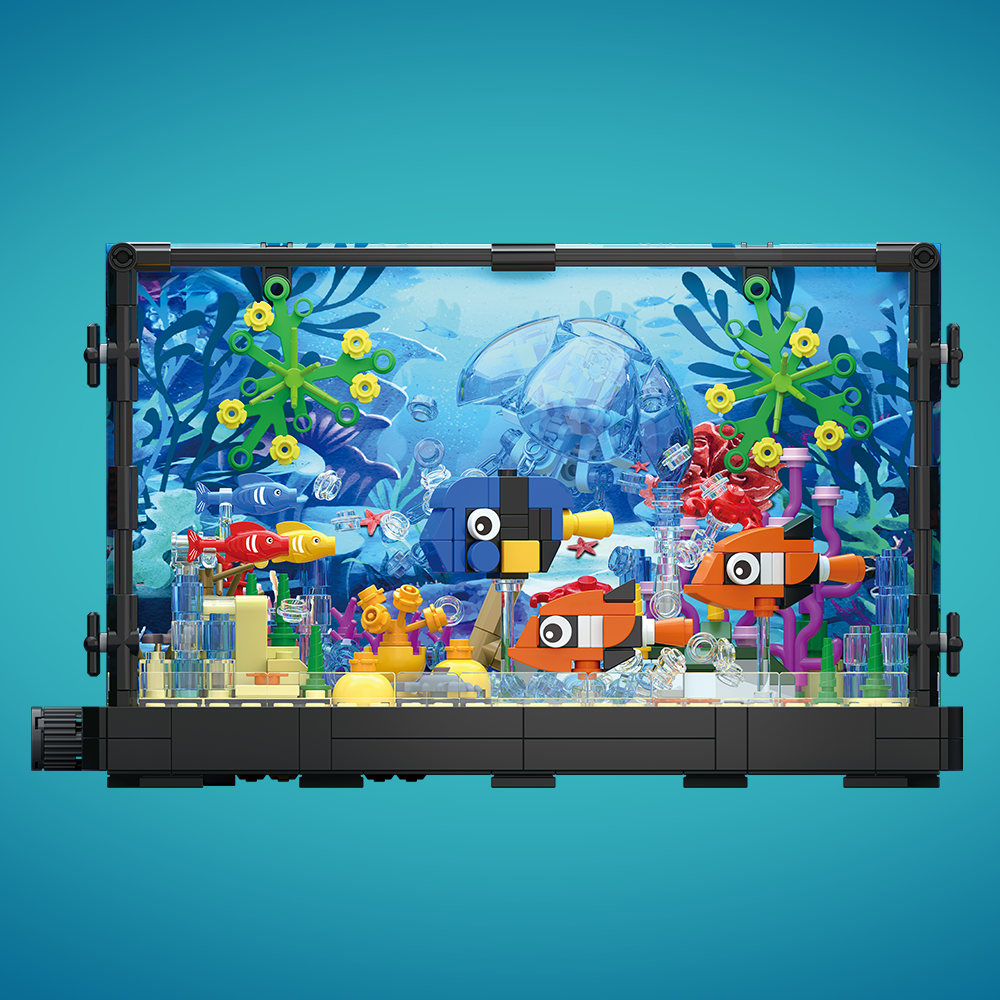 Fish tank building block set, aquarium, jellyfish, turtles, building block toys suitable for home decoration, the best gift for boys and girls