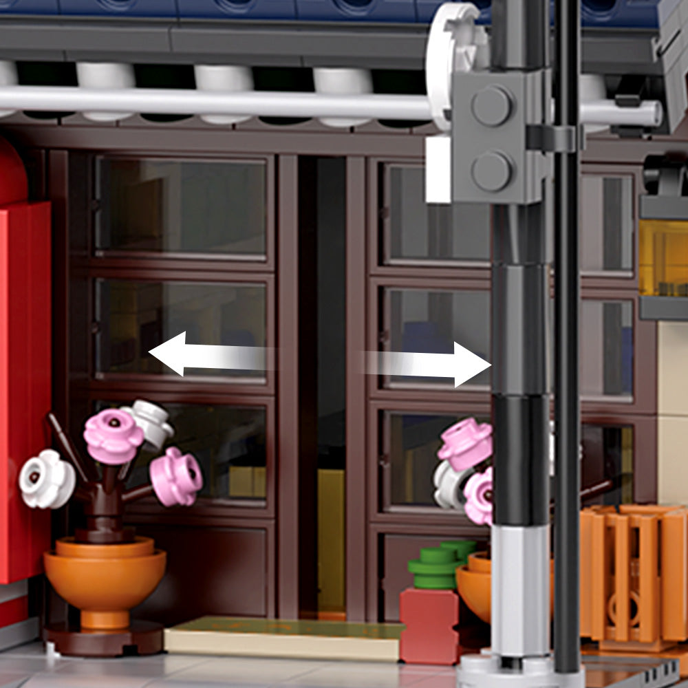 Japanese Teahouse Building Blocks, Japanese Street Shop Building Blocks Set with Lighting, 1219 Modular House Creative Gifts