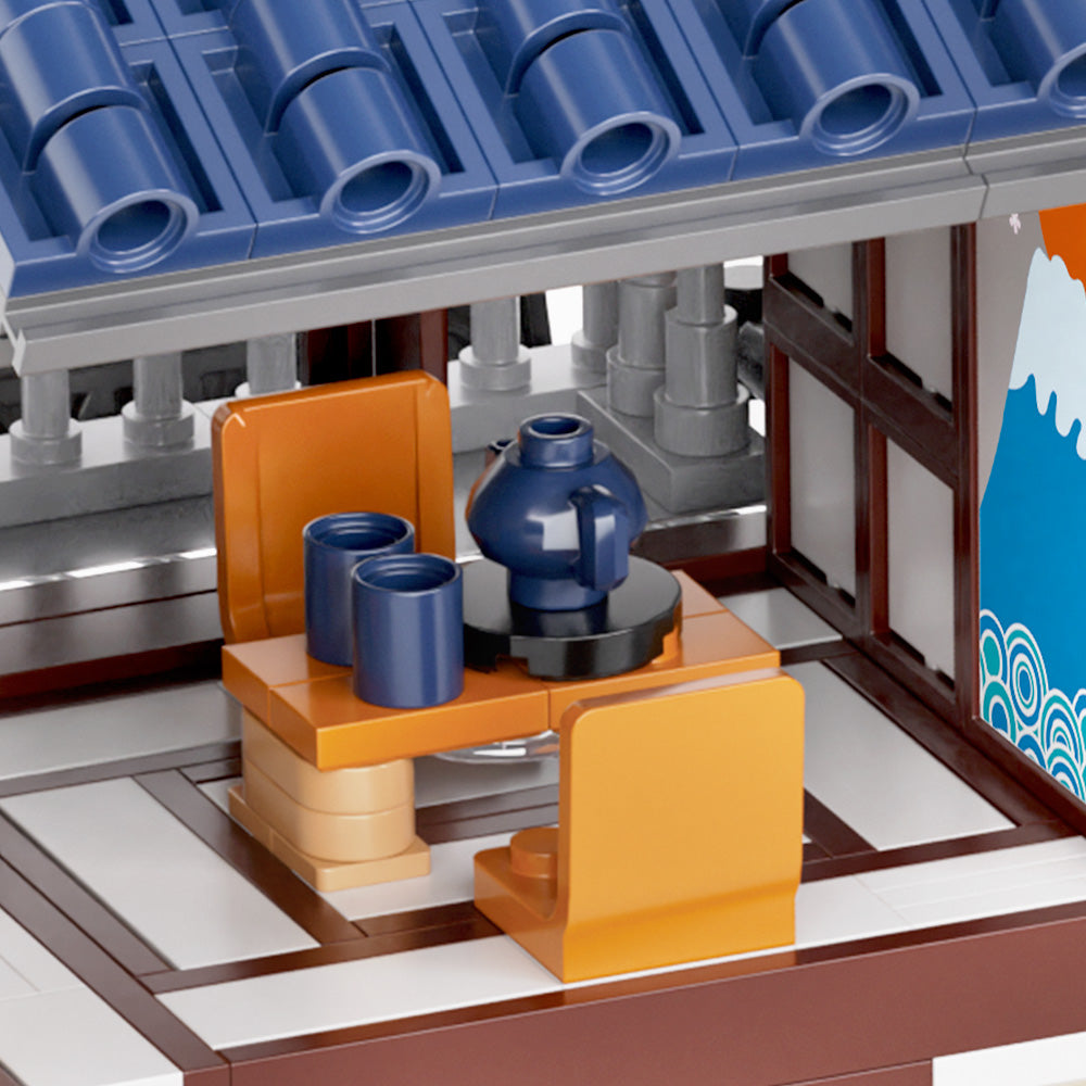 Japanese Teahouse Building Blocks, Japanese Street Shop Building Blocks Set with Lighting, 1219 Modular House Creative Gifts