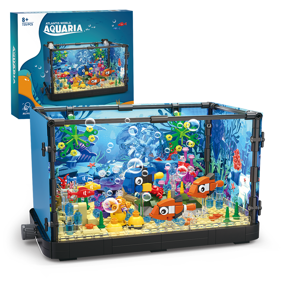 Fish tank building block set, aquarium, jellyfish, turtles, building block toys suitable for home decoration, the best gift for boys and girls