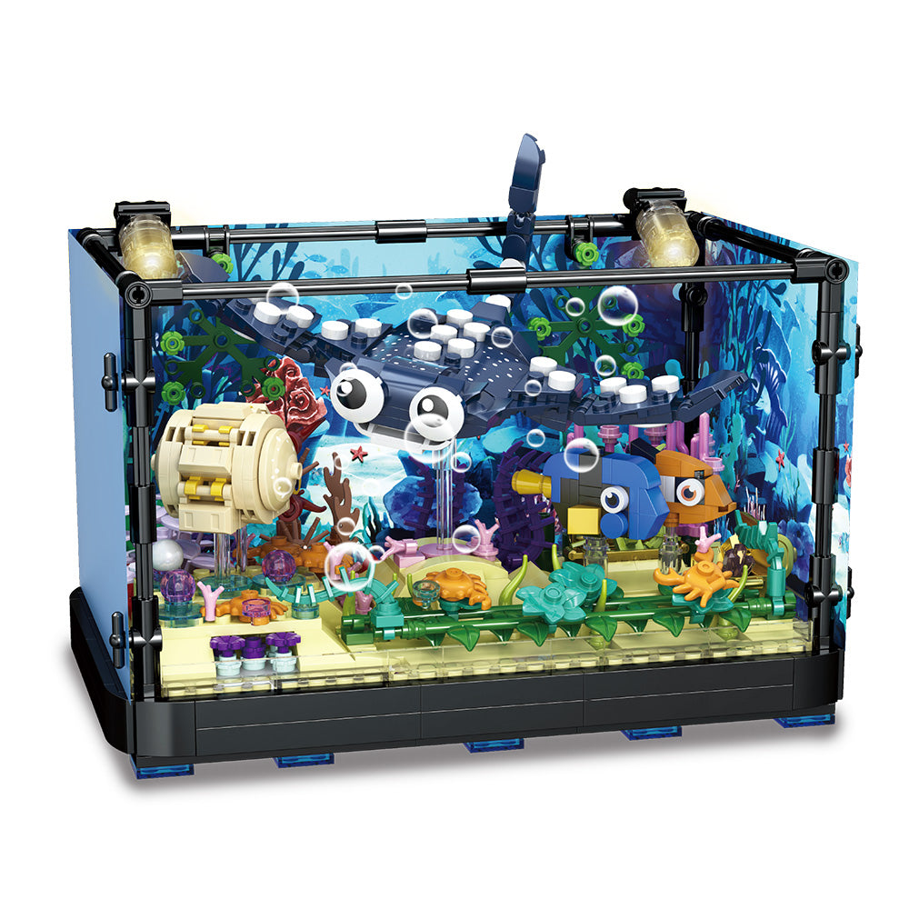 Fish tank building block set, aquarium, jellyfish, turtles, building block toys suitable for home decoration, the best gift for boys and girls