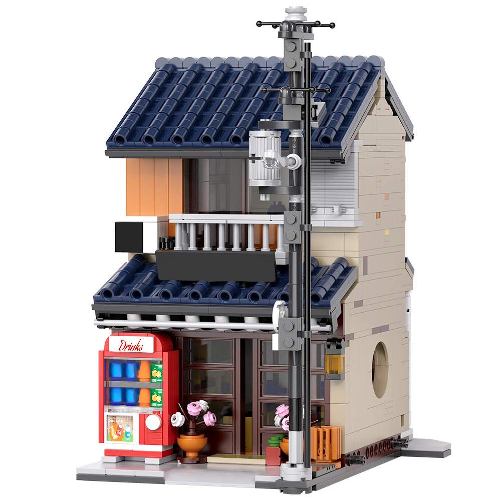 Japanese Teahouse Building Blocks, Japanese Street Shop Building Blocks Set with Lighting, 1219 Modular House Creative Gifts