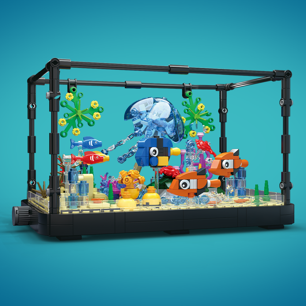 Fish tank building block set, aquarium, jellyfish, turtles, building block toys suitable for home decoration, the best gift for boys and girls