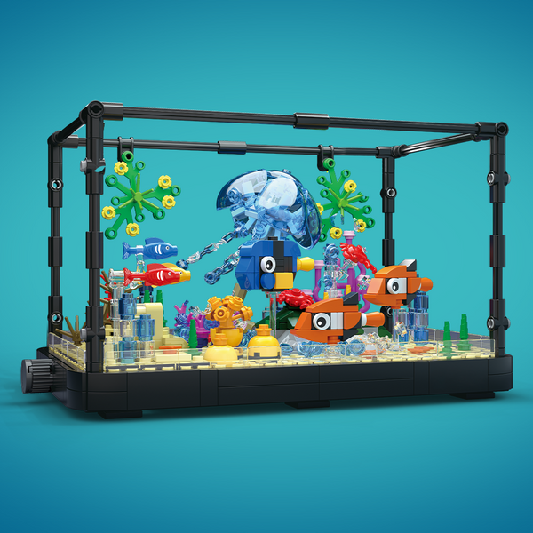 Fish tank building block set, aquarium, jellyfish, turtles, building block toys suitable for home decoration, the best gift for boys and girls