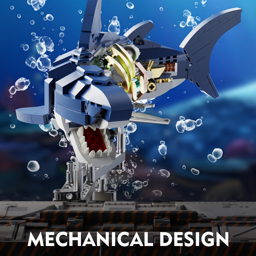 Shark Sea Creatures Building Set, 687PCS Marine Animal Building Blocks Toys with Display Stand and Light, STEM Toys for Crossing Sea Lovers