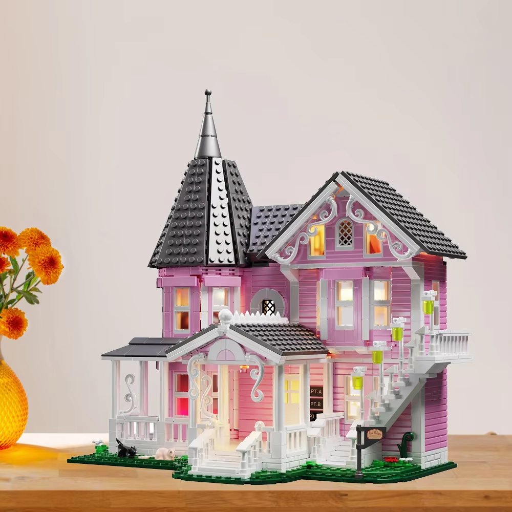 1349Pcs Pink Palace Building Blocks House Puzzle Building Set, Suitable For Adults Birthday Gifts, Halloween Gifts, Christmas Gifts, Is A Good Living Room Decoration, Room Decoration