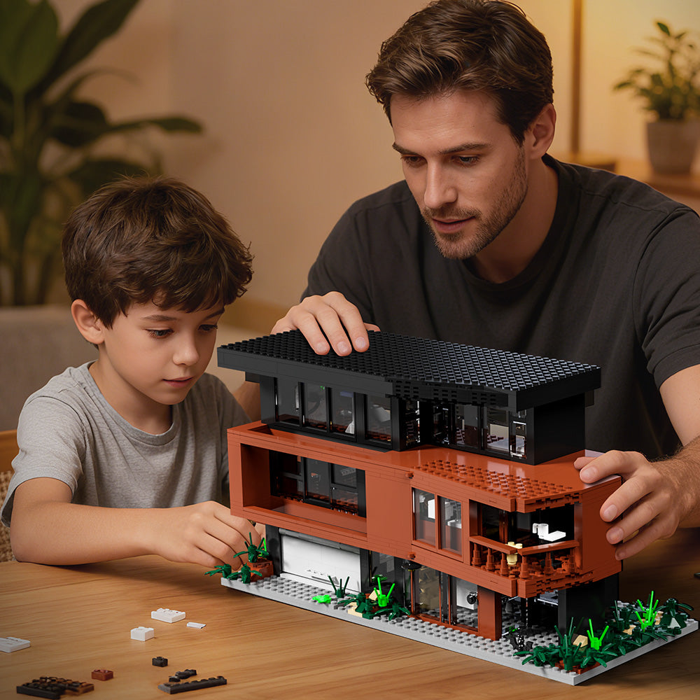 Mini street view building block set, modern house model, with garage assembled toy module building block set, suitable for creative gifts for movie fans, suitable for adults to give as gifts to friends