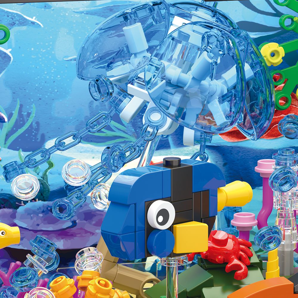 Fish tank building block set, aquarium, jellyfish, turtles, building block toys suitable for home decoration, the best gift for boys and girls