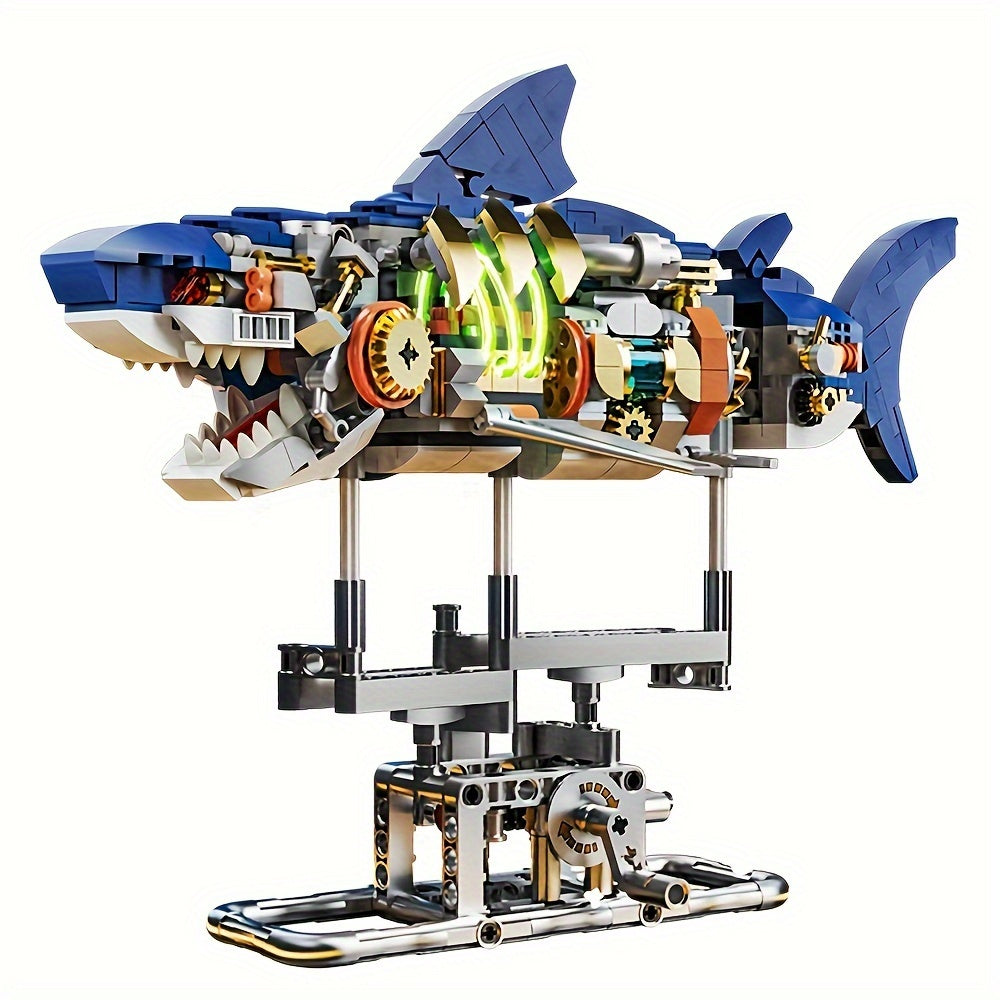 Shark Sea Creatures Building Set, 687PCS Marine Animal Building Blocks Toys with Display Stand and Light, STEM Toys for Crossing Sea Lovers