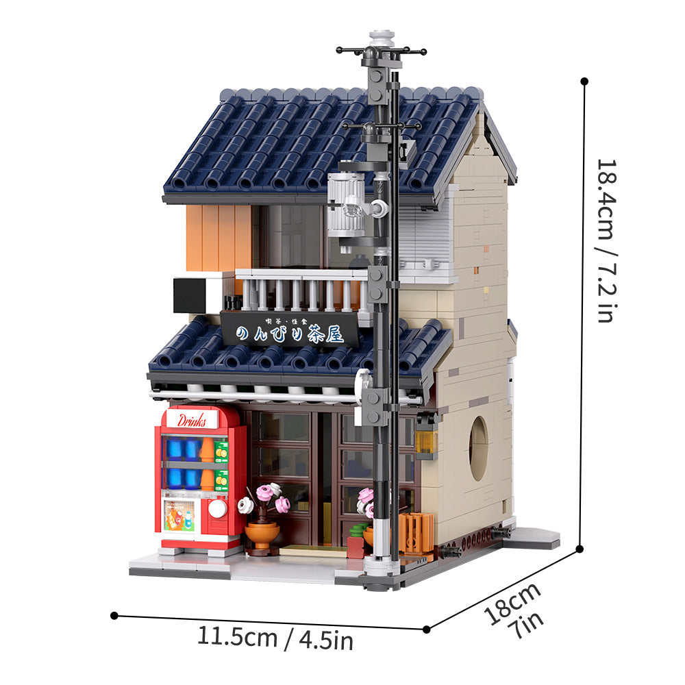 Japanese Teahouse Building Blocks, Japanese Street Shop Building Blocks Set with Lighting, 1219 Modular House Creative Gifts