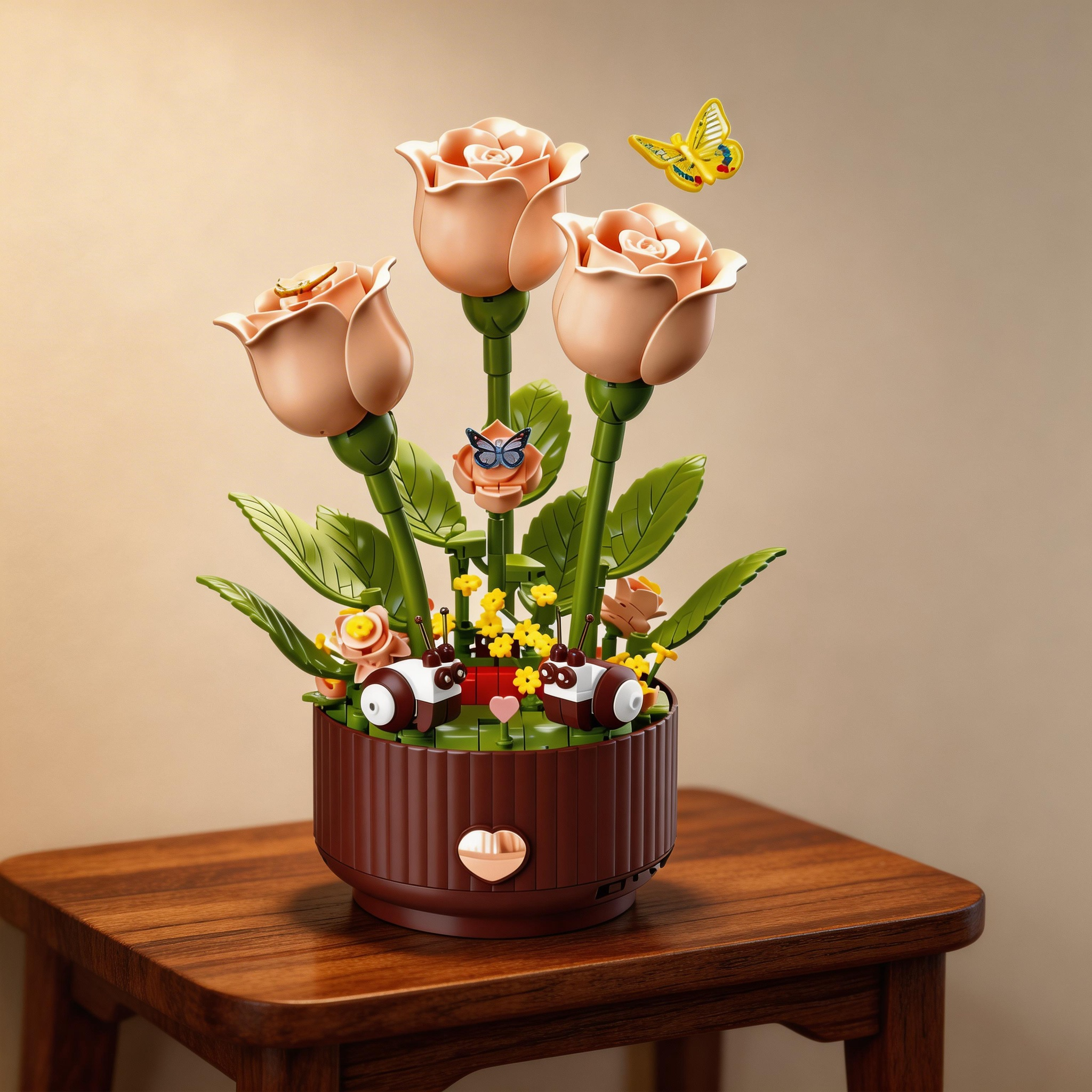 Creative Floral Assembly Kit with Lighting and Blooming Animation Effects, 334 Pieces  Includes Remote-Controlled Watering Can (with Watering Sound Effects), Blooming Rose Building Block Gift Set