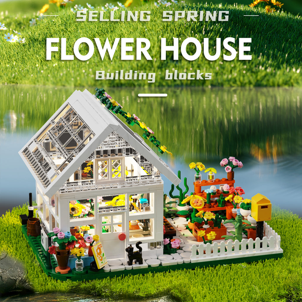 Flower House Building Mini Set, LED City View Greenhouse Building Blocks Toy