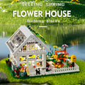 Flower House Building Mini Set, LED City View Greenhouse Building Blocks Toy