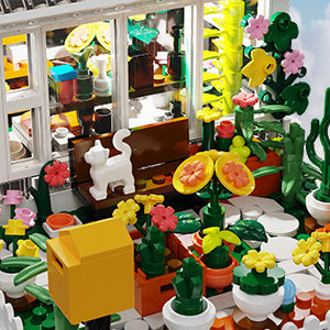 Flower House Building Mini Set, LED City View Greenhouse Building Blocks Toy
