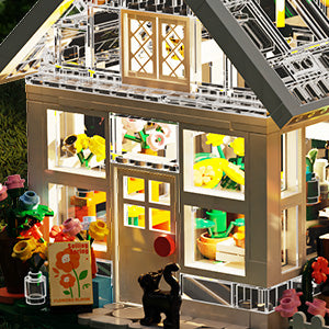 Flower House Building Mini Set, LED City View Greenhouse Building Blocks Toy