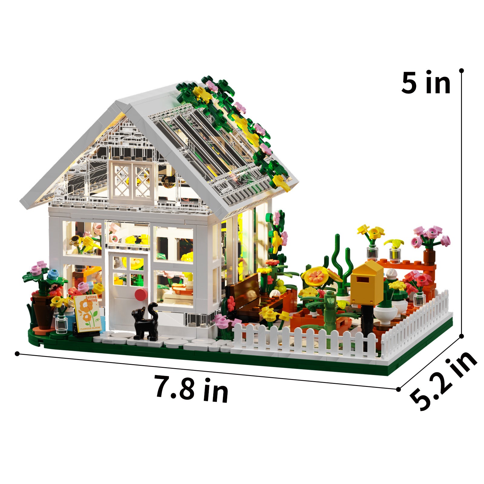 Flower House Building Mini Set, LED City View Greenhouse Building Blocks Toy