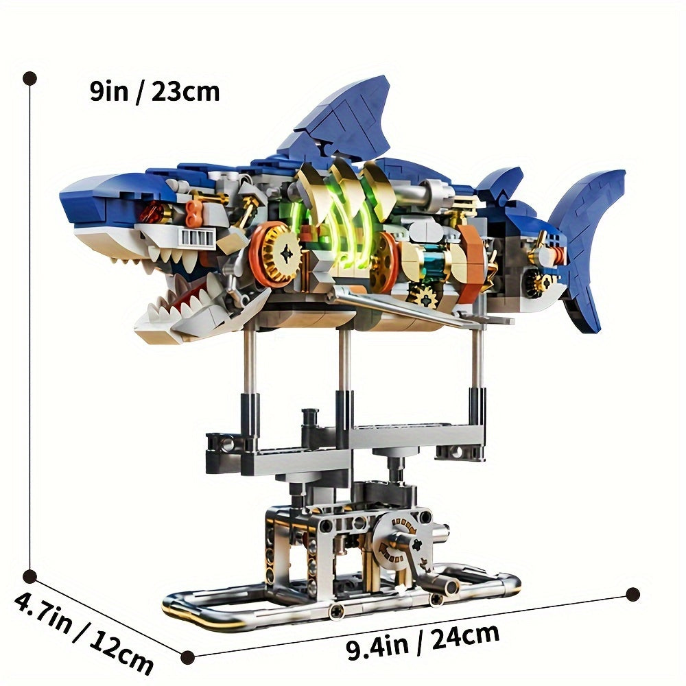 Shark Sea Creatures Building Set, 687PCS Marine Animal Building Blocks Toys with Display Stand and Light, STEM Toys for Crossing Sea Lovers